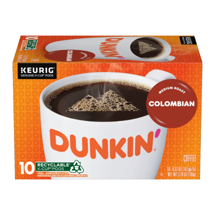 Dunkin Donuts Coffee K Cup Colombian 10oz Pack 10 Piece