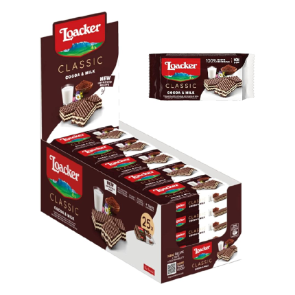 Loacker Biscuit Cocoa And Milk 45g Box 25 Piece